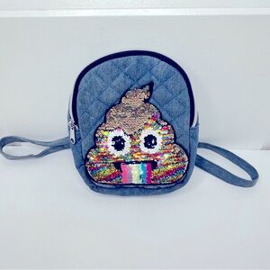 Children’s Place Denim Mini Backpack - Sequin Poop Emoji Design